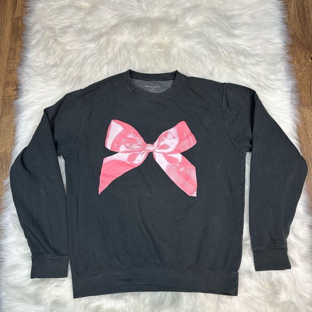 Urban Outfitters~Women's~Over Dyed Gray Pink Bow Crew Neck Sweatshirt~Size Large